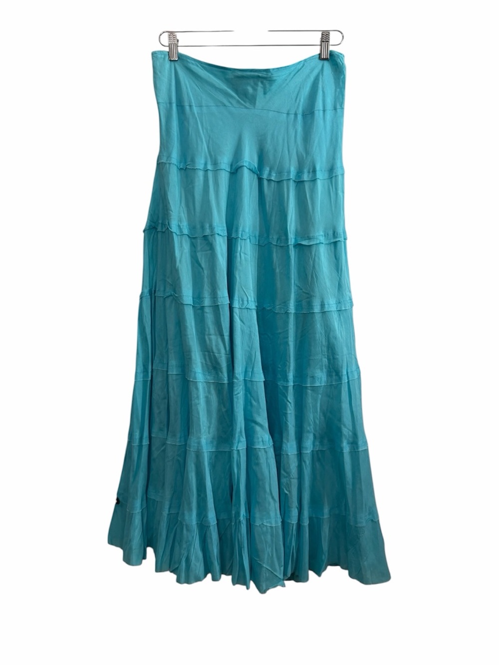 Bohemian Cafe Turquoise Tiered Rayon Maxi Skirt Y2K Boho Size 8